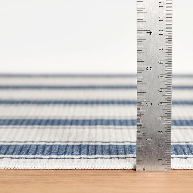 Dash & Albert Awning Stripe Blue Machine Washable Rug, 2.5 X 8 Feet, Blue Stripe Pattern