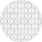 Rugs.com Lattice Trellis Collection Rug – 8 Ft Round White Low-Pile Rug Perfect for Kitchens, Dining Rooms