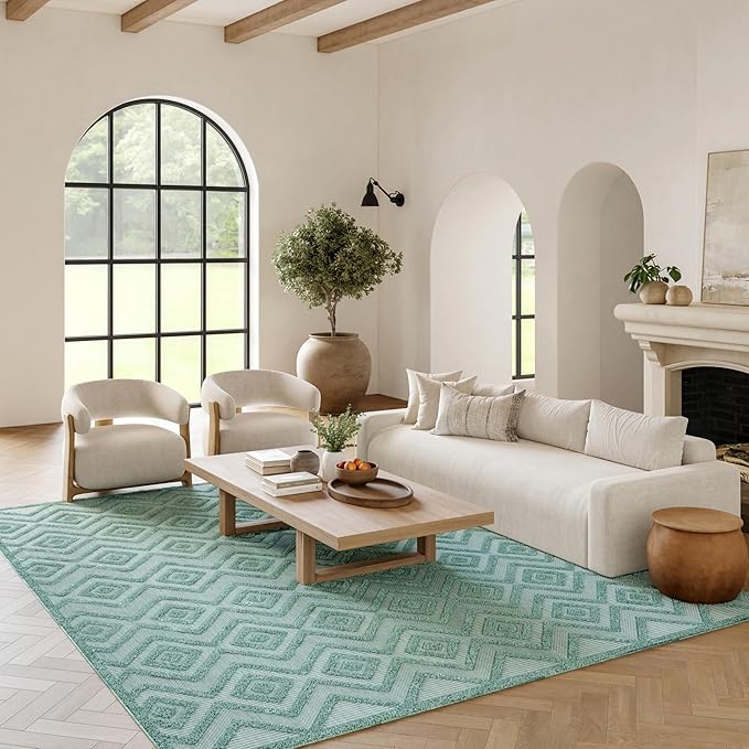 Nourison Home Versatile Aqua Teal 7' x 10' Area Rug - Easy Clean, Non Shedding, Bed Room, Living Room, Dining Room, Kitchen (7' x 10')