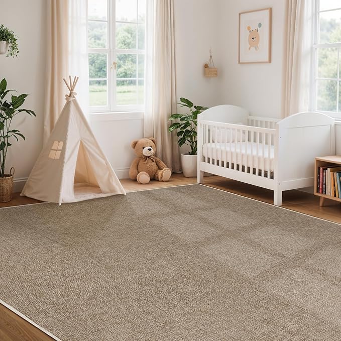 LBRO2M Easy Jute Solid Area Rug 9X12 Washable Rugs for Living Room Bedroom Natural Jute Look Indoor Outdoor Rug Durable, Solid Non Shedding Eco Friendly (9X12 Natural)