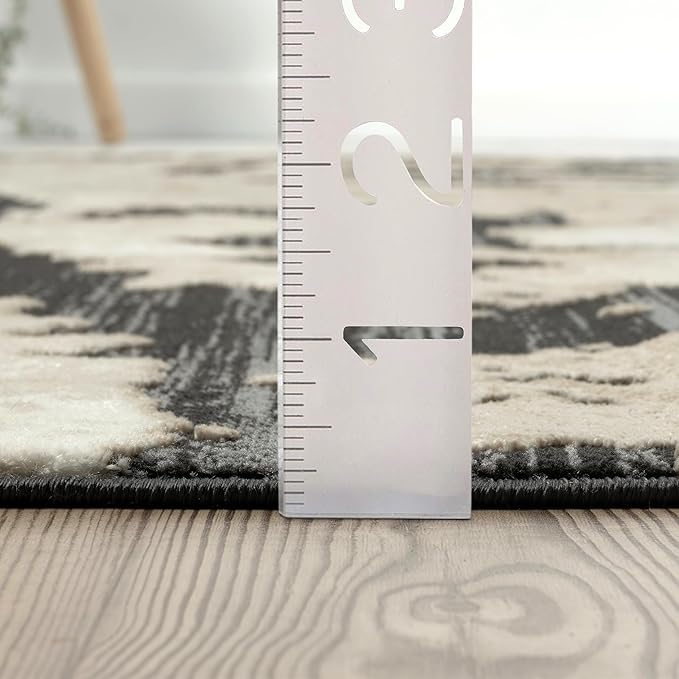 Abani Terra Cream Area Rug for Living Room, Bedroom - Black Abstract Pattern - 5' x 8' - Durable & Easy to Clean