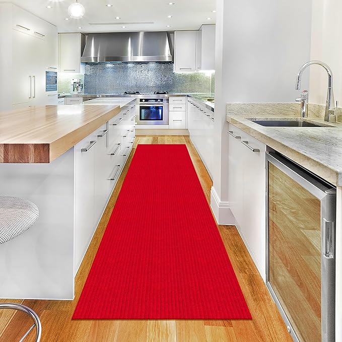 Ottomanson 2'7" x 8' Hallway Runner with Scraper Pile Extra Durable Non-Slip Rug Mat for Indoor & Outdoor Use - Ideal for Kitchen, Entryway, Patio & Garage - High-Traffic Carpet, Red