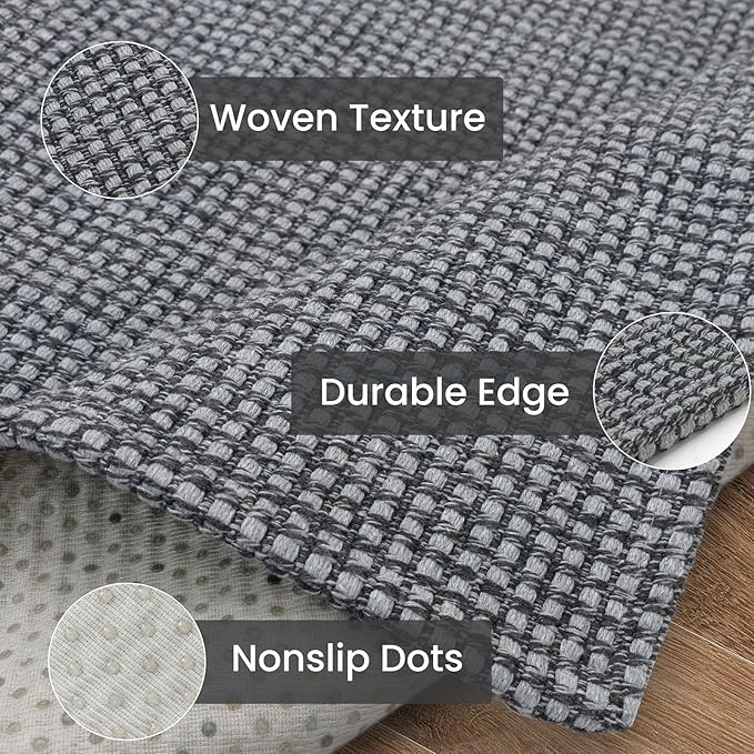 IOHOUZE Washable Exrea Long Hallway Runner Rug 3x16 Non Slip Rubber Backed Kitchen Runner Entryway Runner Indoor, Woven Rugs Floor Carpet for Kitchen Hall Entryway Stair, Dark Grey