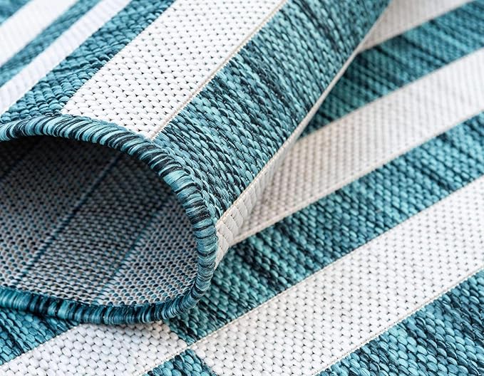 Unique Loom Outdoor Striped Collection Area Rug - Striped (4' 1" x 6' 1" Rectangle, Teal/Ivory)
