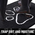 Smiry Dog Door Mat for Muddy Paws, Absorbent Dirt Trapper Non Slip Quick Dry Washable Chenille Mat for Mud Dogs, Entry Rug for Indoor and Outdoor (40x32 Inches, Black and White)