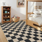LIVEBOX Machine Washable Area Rug 6x9 Checkered, Non Slip Soft Large Bedroom Living Room Rug Farmhouse Neutral Classic Geometric Boys Rug, Indoor Carpet for Den Dorm Playroom(Black,6'x9')