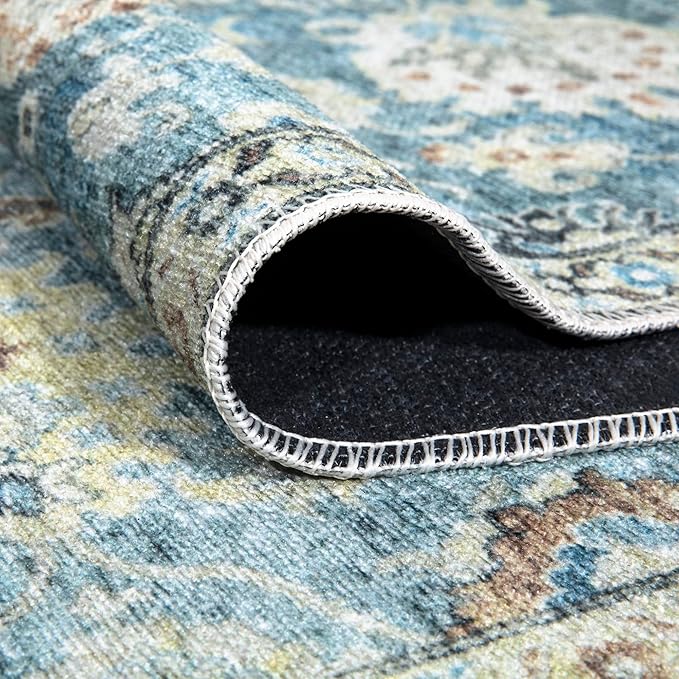 Bloom Rugs Washable Non-Slip 2x3 Rug - Blue/Beige Traditional Oriental Area Rug for Living Room, Bedroom, Dining Room, and Kitchen - Exact Size: 2' x 3'