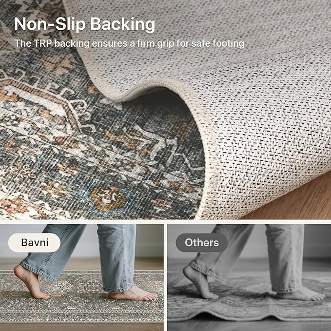 Bavni Washable Runners for Hallways 2X10, Ultra-Thin Non Slip Long Runner Rug, Print Vintage Aesthetic Carpet Runner, Low Pile Rugs for Kitchen Porch Bedroom, Grey