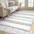 BESTSWEETIE 4x6 Area Rugs for Living Room Washable Moroccan Farmhouse Neutral Geometric Low Pile Non-Slip Soft Print Pattern Rug for Bedroom Kitchen Dining Room Entryway Black/Brown