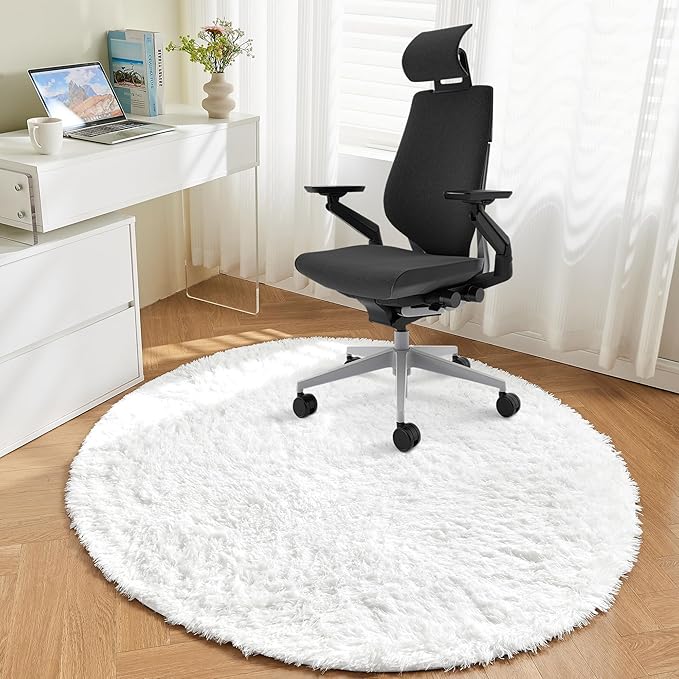 Andency White Round Area Rug for Living Room, Large Shag Circle Rug 7x7 for Bedroom, Fluffy Faux Fur Carpet for Room Home Decor, Circular Fuzzy Plush Rug for Playroom Dorm Home Decor