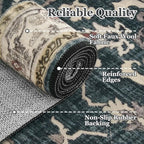 Washable Throw Rugs for Entryway, 4x6 Dark Rug with Rubber Backing for Living Room Bedroom, Vintage Medallion Distressed Area Rug for Kitchen/Bathroom/Dorm/Home Office, Midnight/Multi