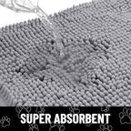 Smiry Dog Door Mat for Muddy Paws, Absorbent Dirt Trapper Non Slip Quick Dry Washable Chenille Mat for Mud Dogs, Entry Rug for Indoor and Outdoor (30x20 Inches, Grey and White)