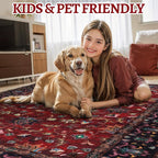 Tangsoo 5x7 Washable Rug, Floral Vintage Large Area Rugs for Living Room, Indoor Non Slip Print Floor Carpet, Soft Low Pile Machine Washable Rug for Bedroom Dining Room Dorm Home Decor Red
