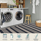 Lahome Striped 8x10 Easy Jute Rug, Washable Rugs for Living Room Dining Room Farmhouse Indoor Outdoor Carpet, Neutral Non Slip Non Shedding Black Carpet for Office Backyard Patio