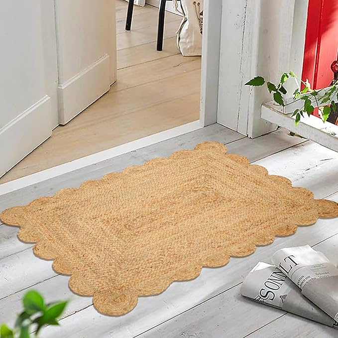Savi Home Hand Woven Area Rug Braided Jute Scalloped Border, Decor Collection Classic Quality Made for Living Room, Kitchen, 2x3' - Natural