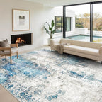 Washable Area Rug for Living Room 6x9 - Neutral Modern Abstract Rugs, Soft Non Slip Thin Carpet with for Bedroom, Under Dining Room Table, Home, Office, Dorm - Blue Gray