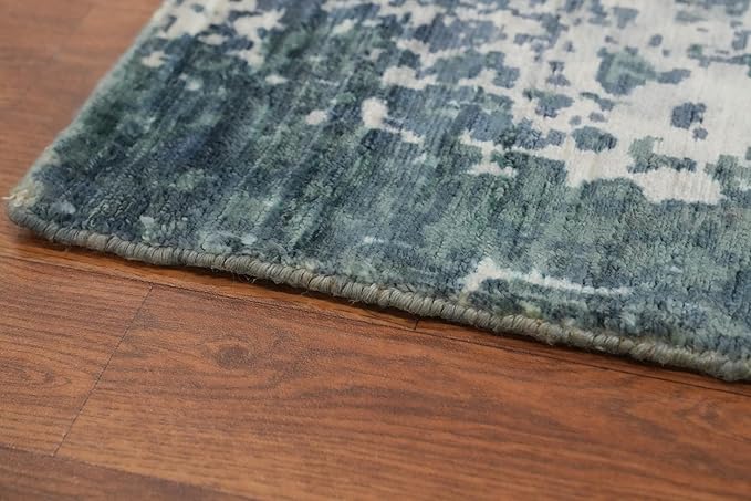 Rug Source Modern Collection, 5x8 Rug, Hand Knotted Navy Blue & Blues All-Over Rug, Oriental Viscose Silk Carpet for Foyer, Entryway and Hallway