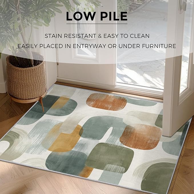 Mid Century Modern Rugs for Home Decor, 3x4 ft, Abstract Geometry Area Rugs for Living Room, Soft Non Slip Washable Boho Geo Geometric Carpet Bedroom Decorations Dt-Ghf-19
