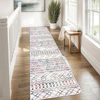 KUTA Moroccan Washable Hallway Runner Rug, 2x8 Non-Slip Vintage Multi-Color Boho Kitchen Rugs Ultra Soft Distressed Geometric Floor Carpet Runners for Bedroom Laundry Living Room
