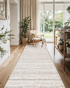 LUMI Washable Runner Rug, 3'x10' Non-Slip Hallway Mat, Low Profile Thin Long Carpeet for Laundry Kitchen Bedroom Office, White and Brown