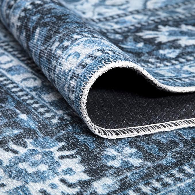Bloom Rugs Caria Washable Non-Slip 5x7 Rug - Blue Traditional Area Rug for Living Room, Bedroom, Dining Room, and Kitchen - Exact Size: 5' x 7'