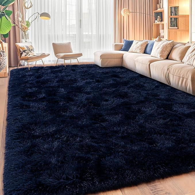 Area Rugs for Living Room, Soft Shaggy Carpets for Living Room, Fuzzy Rugs for Kids' Room, Perfect Decor for Modern Home Navy Blue 9x12 Feet