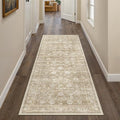 HUGEAR 2x6 Runner Rug Machine Washable Beige Hallway Area Rugs Indoor Accent Rugs Floral Low Pile Carpet Distressed Throw Rug Bedroom Living Room Office Dining Kitchen Laundry Non Slip