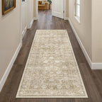 HUGEAR 2x6 Runner Rug Machine Washable Beige Hallway Area Rugs Indoor Accent Rugs Floral Low Pile Carpet Distressed Throw Rug Bedroom Living Room Office Dining Kitchen Laundry Non Slip