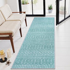 Lahome Moroccan Washable Runner Rug 2x8 Green Non-Slip Rug Runner for Hallway Stain Resisitant Kitchen Carpet, Geometric Print Distressed Soft Untra-Thin Floor Carpet for Kitchen Bedroom Entryway