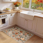 Floral 2x3 Area Rug Machine Washable Soft Print Boho Carpet Non Slip Doormat Low Pile Flower Area Rugs for Living Room Bedroom Nursery Kitchen Dining Room Indoor-Brown/Brick