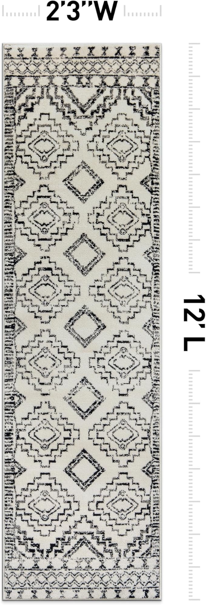 Rugshop Cream and Black Southwestern Tribal Area Rug – Boho Geometric Diamond Pattern Carpet for Living Room, Bedroom, or Entryway – Soft Modern Rustic Floor Décor 2' 3" x 12' Runner Cream