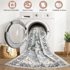 10x14 Area Rugs Living Room: Washable Boho Large Neutral Vintage Soft Rug Stain Resistant Farmhouse Non Slip Indoor Floor Carpet for Bedroom Nursery Kids Playroom Office Dining Room- Blue Tan