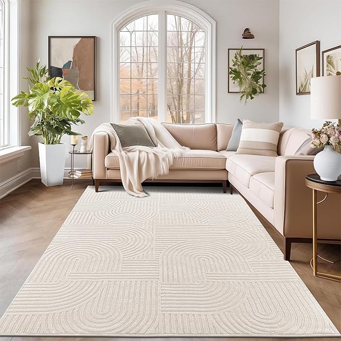 Pauwer 6x9 Washable Area Rugs for Living Room Modern Beige Solid Color Soft Fluffy Rugs for Bedroom Non Slip Boho Accent Indoor Mat Floor Carpet Cover for Kids Room Dining Room Kitchen Office