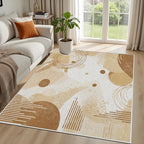 Minimalist Abstract Area Rug 2x3 Beige Boho, Modern Washable Geometric Art Carpet, Soft Non-Slip Low-Pile Carpet for Living Room, Bedroom, Kitchen, Dining Room, Pet Friendly, Non-Shedding, Brown