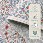 Lahome Floral Washable Kitchen Runner Rug, 2x6 Runners for Hallways Non Slip Ultra-Thin, Boho Soft Hallway Rug Forest Carpet Runners for Bedroom Bathroom Laundry Room, Beige/Blue