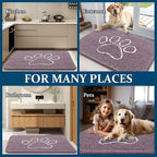 OLANLY Dog Door Mat for Muddy Paws 40x32, Paw Print Design, Absorbs Moisture and Dirt, Absorbent Non-Slip Washable Doormat, Quick Dry Chenille Mud Mat, Entry Indoor Entryway Carpet, Deep Plum