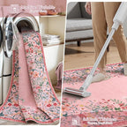 Wonnitar Washable Pink Floral 9x12 Rugs for Bedroom, Non-Slip Living Room Area Rug, Cute Nursery Large Botanical Area Rug, Soft Floor Carpet for Playroom Closet (Pink,9'x12')