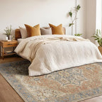 Kokia 6x9 Washable Area Rugs Terracotta with Vintage Orient Design, Soft Rug for Living Room or Bedroom, Non-Slip Low Pile Stain Resistance Features, Distressed Medallion Pattern