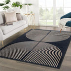 Modern Rainbow Area Rug 3x5 Black Soft Non-Skid Washable Indoor Outdoor Rug, Abstract Living Room Bedroom Carpet for Home Office Patio