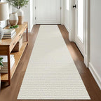EARTHALL Woven Runner Rug 2x8 Ft Washable Runners for Hallways Cotton Rubber Backed Kitchen Runner Braided Indoor Floor Carpet Runners for Entryway, Hallway, Kitchen, Bedroom, Cream/Grayish