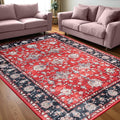 Area Rug for Living Room, 6x9 Machine Washable Non Slip Large Faux Wool Throw Rug, 0.3″ Low Pile & Non-Shedding Boho Large Carpet Rugs for for Dining Room, Bedroom, Office (Black Red)