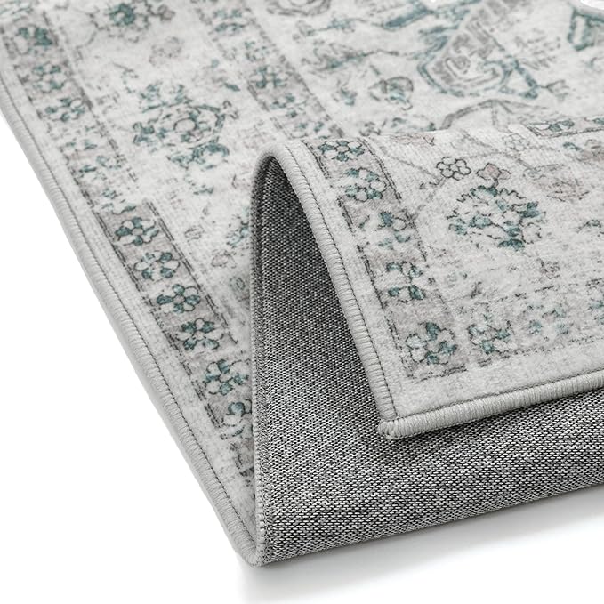 Blue 2x8 Runner Rug Vintage Area Carpet Hallway Indoor Kitchen Washable Low Pile Traditional Distressed Retro Accent Throw Rug Non Slip for Laundry Bathroom Office