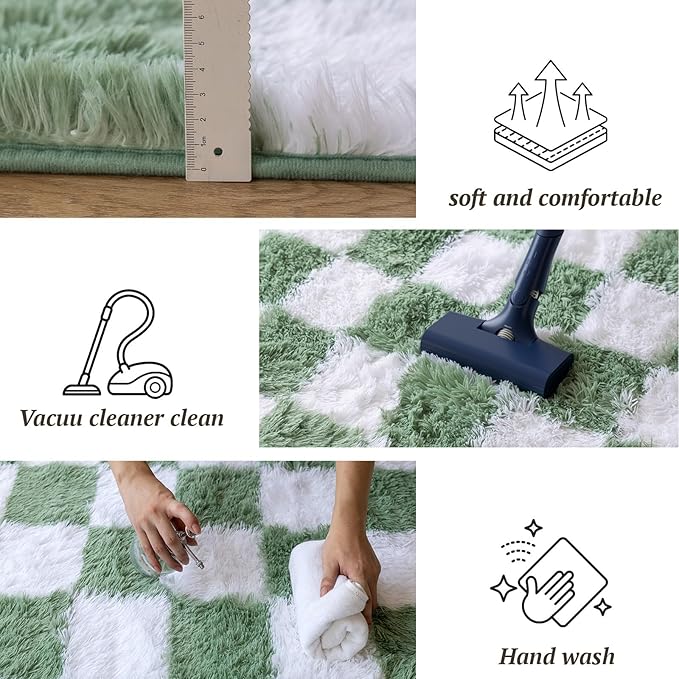 6x9 Area Rugs for Living Room Bedroom, Soft Fluffy Shaggy Bedside Rug, Indoor Floor Carpet for Kids Playroom, Dorms, Nursery Rooms, Home Decor (Green & White 6'x9')