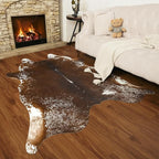 AROGAN Western Decor Faux Fur Cowhide Rug, 4.6×5.2 Feet Premium Animal Skin Cow Hide Rug, Sturdy Cow Print Rugs for Wall Decor, Western Floor Carpet for Bedroom Living Room, Spotted Brown