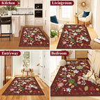 U'Artlines 3x5ft Colorful Red Christmas Floral Rug,Non Slip Washable Area Rug Ultra Soft Low Pile Boho Small Carpet for Living Room, Bedroom, Dining Room,Farmhouse,Office