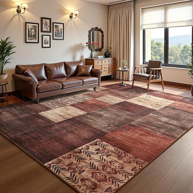 DweIke Washable Area Rugs for Living Room, 4x6 Soft Bedroom Rugs, Geometric Print Non-Slip Modern Rug, Stain Resistant Throw Carpets for Office Nursery Dining Room Home Dorm Decor, Red
