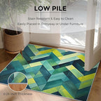 4x4 Geometric Zigzag Rugs for Bedroom Decor, Washable Green Chevron Pattern Area Rug, Living Room Home Decoration, Non Slip Soft Thin, Modern Abstract Geometry Decor Carpet PF-P 49