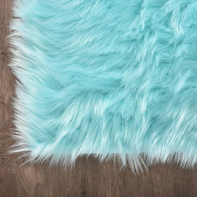 Latepis 5x7 Area Fluffy Faux Fur Rug Shag Sheepskin Light Blue Rugs for Living Room Teal Fuzzy Shaggy Rug for Bedroom Home Decor Rectangle