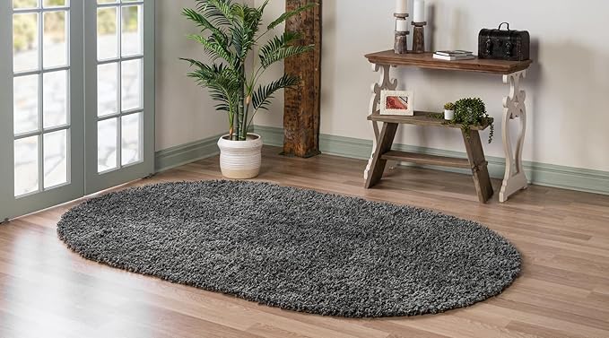 Unique Loom Davos Shag Collection Area Rug - Solid (5' 3" x 8' Oval, Peppercorn)