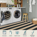 Lahome Striped Easy Jute Kitchen Runner, 2x8 Washable Runner Rug for Hallway Entryway, Farmhouse Non Slip Non Shedding Black Indoor Outdoor Carpet for Entry Porch